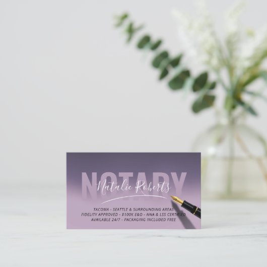 Mobiele Notarische Openbare Elegant Paarse Handtek Visitekaartje (Staand voorkant)