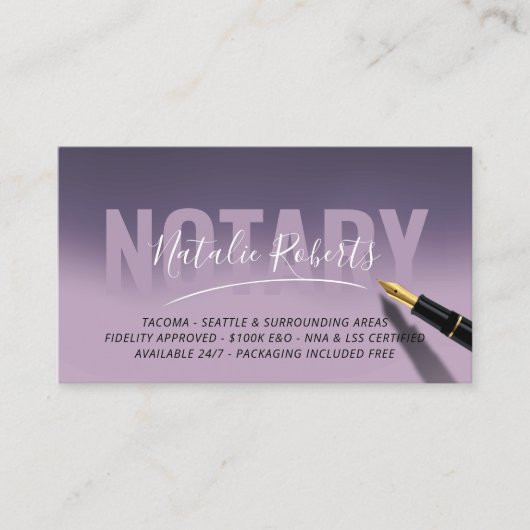 Mobiele Notarische Openbare Elegant Paarse Handtek Visitekaartje (Voorkant)
