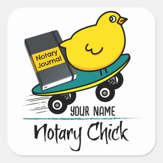 Mobiele notarischick op skateboard Gepersonaliseer Vierkante Sticker (Voorkant)