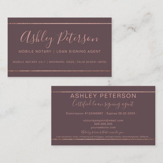 Mobiele notaristiek roos gouden streep visitekaartje (Voorkant / Achterkant)