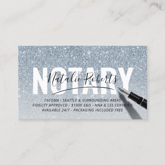 Mobiele Notary Blue Glitter Signature Visitekaartje (Voorkant)