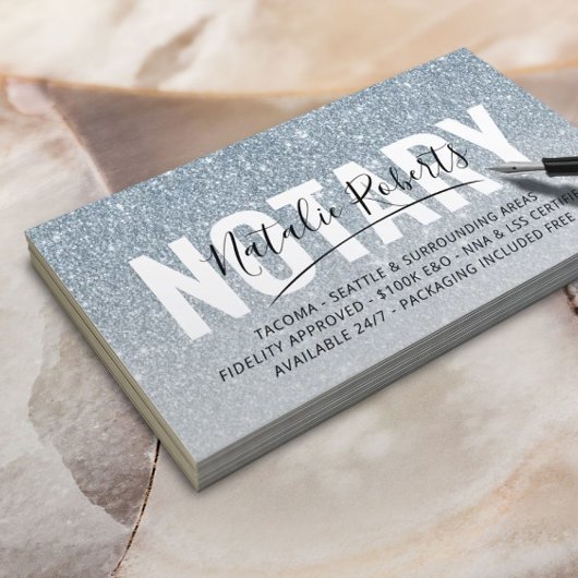 Mobiele Notary Blue Glitter Signature Visitekaartje