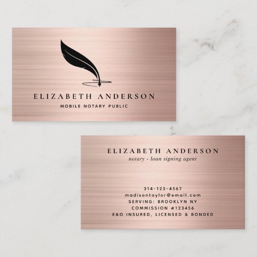 Mobiele Noteerbare Agent Quill Roos Gold geborstel Visitekaartje (Voorkant / Achterkant)