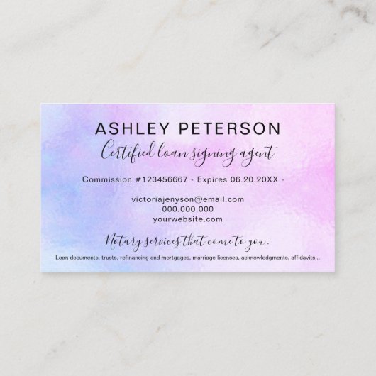 Mobiele noteerbare publieke scriptroze parelhologr visitekaartje (Achterkant)