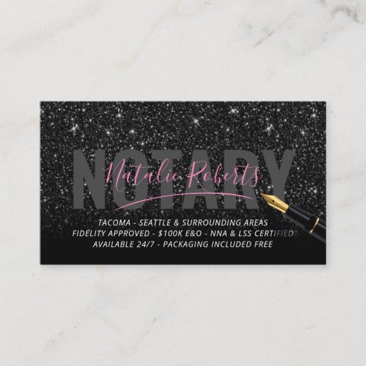 Mobiele Noteerbare publieke zwarte glitter-handtek Visitekaartje (Voorkant)