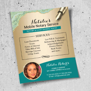 Mobiele Noteerservice Blauwgroen en Gold Photo Fly Flyer