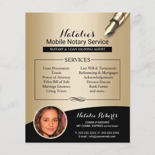 Mobiele Noteerservice - Zwart & goudfoto Flyer (Voorkant)