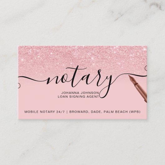 Mobiele notionele typografie roze glitter visitekaartje (Voorkant)