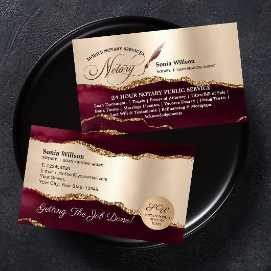 Mobiele openbare notaris lening ondertekening visitekaartje