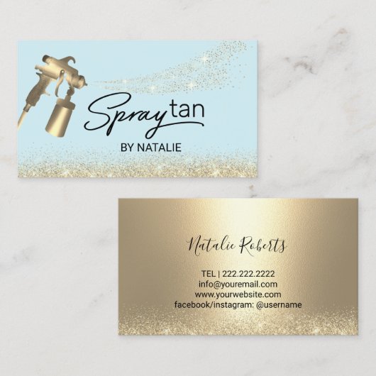 Mobiele spray Tan Lichtblauw Goud Airbrush Tannen Visitekaartje (Voorkant / Achterkant)