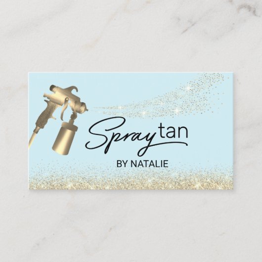 Mobiele spray Tan Lichtblauw Goud Airbrush Tannen Visitekaartje (Voorkant)