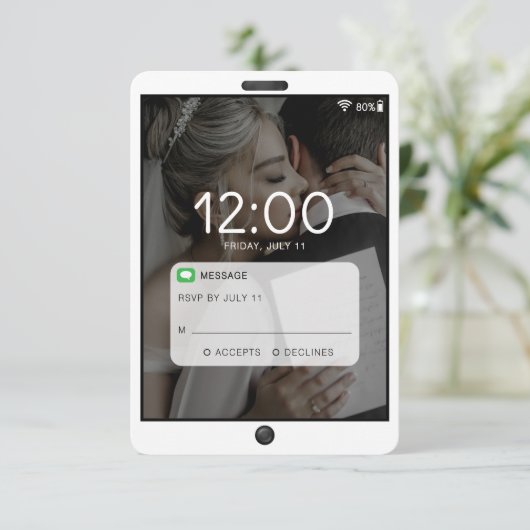 Mobiele Telefoon Lock Scherm Foto bruiloft RSVP Kaartje (Staand voorkant)