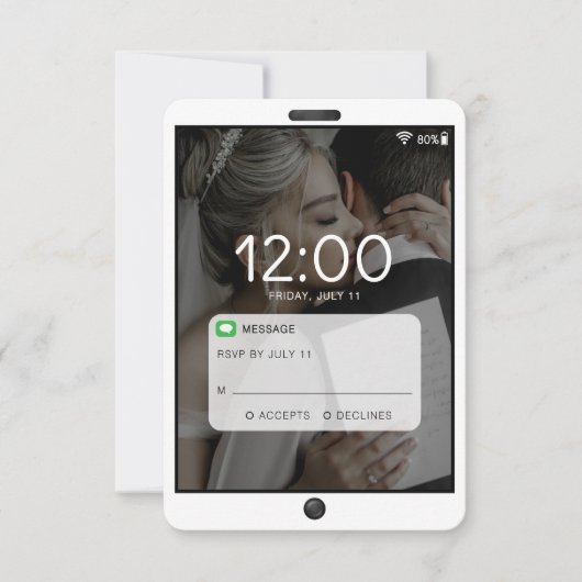 Mobiele Telefoon Lock Scherm Foto bruiloft RSVP Kaartje (Voorkant)