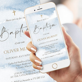 Mobiele uitnodiging voor doop met blauwe aquarel j