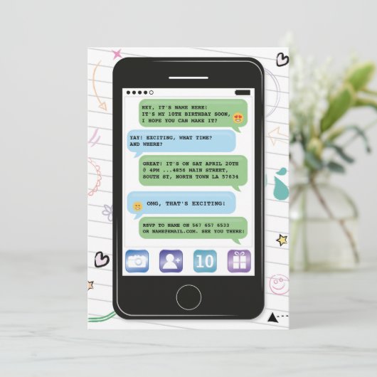 Mobiele verjaardagstelefoon Cel Convo Chat Texting Kaart (Staand voorkant)