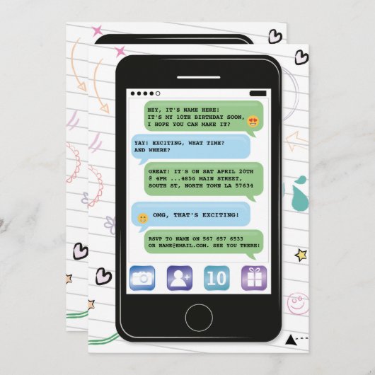 Mobiele verjaardagstelefoon Cel Convo Chat Texting Kaart (Voorkant / Achterkant)