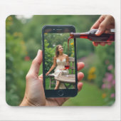 Mobiele vrouw met het gieten van wijn muismat (Voorkant)