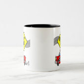 Mobiele zone Yellow Road Sign Red Sportauto Tweekleurige Koffiemok (Center)