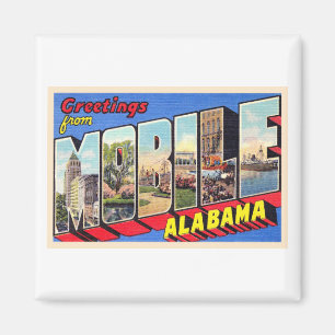 Mobile Alabama AL Vintage Large Letter Briefkaart  Magneet