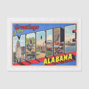 Mobile Alabama AL Vintage Large Letter Briefkaart  Tissuepapier