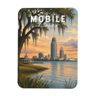 Mobile Alabama Illustratie Reis Kunst Vintage Magneet