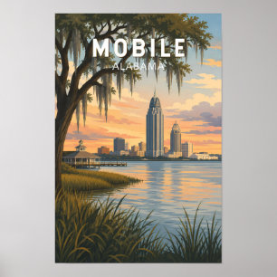 Mobile Alabama Illustratie Reis Kunst Vintage Poster