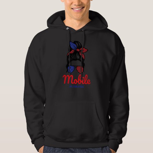 Mobile Alabama Retro Messy Bun Hoodie (Voorkant)