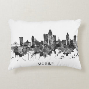 Mobile Alabama Skyline BW Accent Kussen