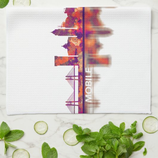 Mobile Alabama Skyline Theedoek (Gevouwen)