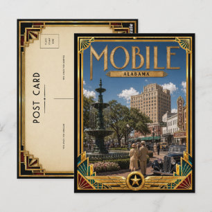 Mobile Alabama Vintage Art Deco Gouden Tijdperk Briefkaart