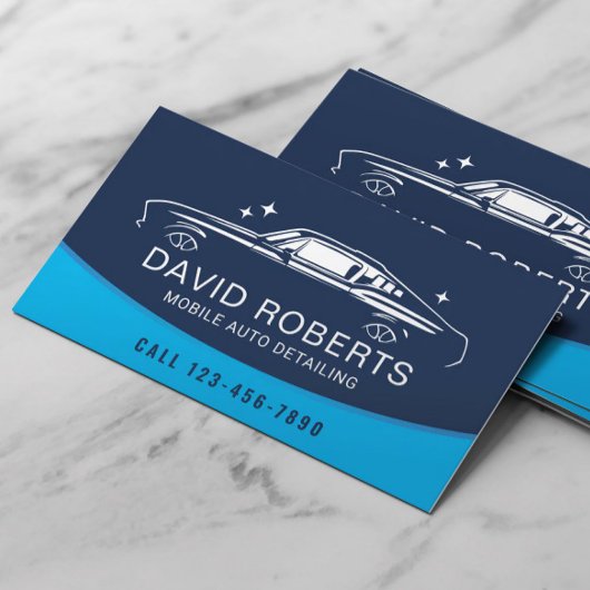 Mobile Auto Detailing Sparkling Car Wash Blue Visitekaartje