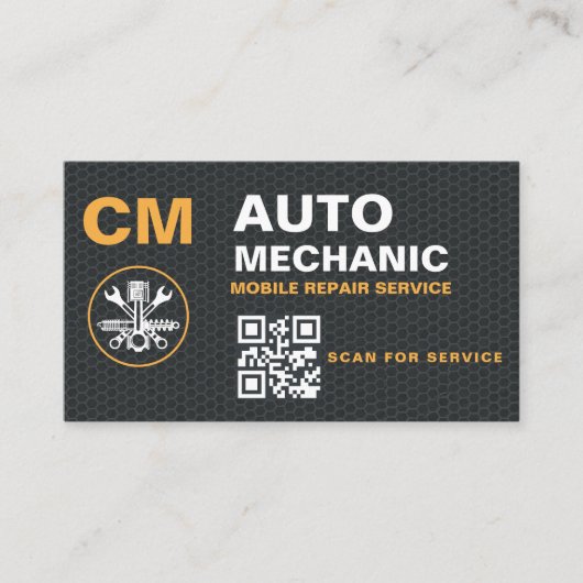 Mobile Auto Mechanic QR Code Monogram Visitekaartje (Voorkant)