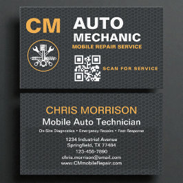Mobile Auto Mechanic QR Code Monogram Visitekaartje