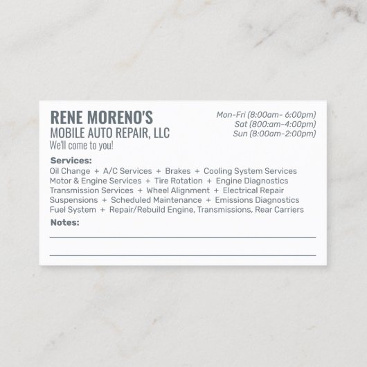 Mobile Automobiel Repair Mechanic 2 Sided Busi Visitekaartje (Achterkant)