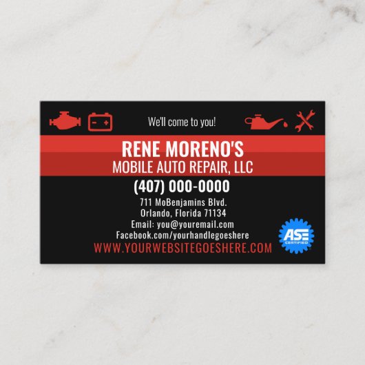 Mobile Automobiel Repair Mechanic 2 Sided Busi Visitekaartje (Voorkant)