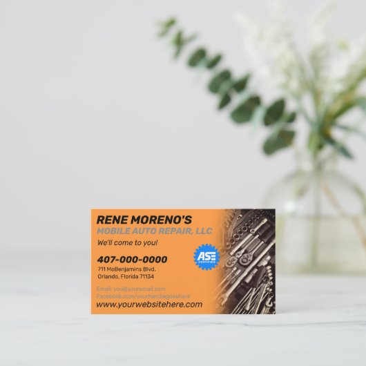Mobile Automobiel Repair Mechanic 2 Sided Busi Visitekaartje (Staand voorkant)