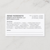 Mobile Automobiel Repair Mechanic 2 Sided Busi Visitekaartje (Achterkant)