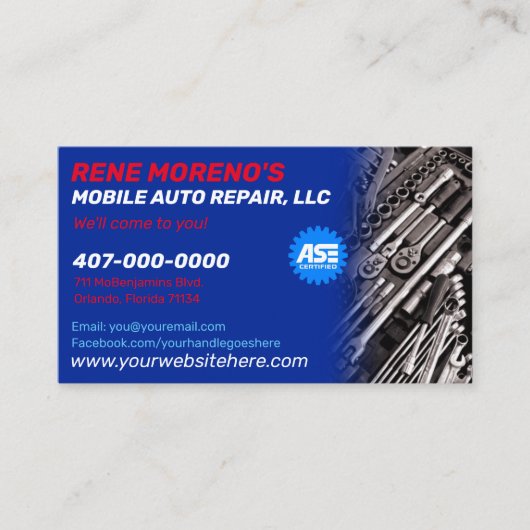 Mobile Automobiel Repair Mechanic 2 Sided Busi Visitekaartje (Voorkant)