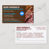 Mobile Automobile Car Repair Mechanic 2 Sided Visitekaartje (Voorkant / Achterkant)