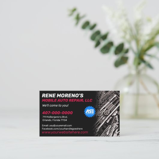 Mobile Automobile Car Repair Mechanic 2 Sided Visitekaartje (Staand voorkant)