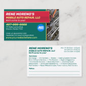 Mobile Automobile Car Repair Mechanic 2 Sided Visitekaartje (Voorkant / Achterkant)