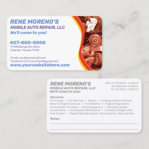 Mobile Automobile Car Repair Mechanic 2 Sided Visitekaartje