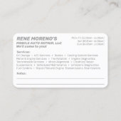 Mobile Automobile Car Repair Mechanic 2 Sided Visitekaartje (Achterkant)