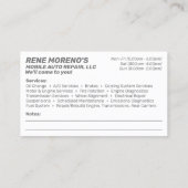 Mobile Automobile Car Repair Mechanic 2 Sided Visitekaartje (Achterkant)