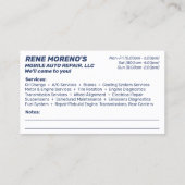 Mobile Automobile Car Repair Mechanic 2 Sided Visitekaartje (Achterkant)