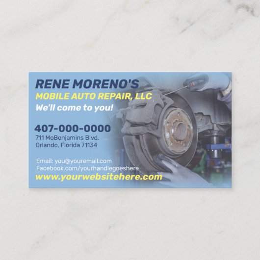 Mobile Automobile Car Repair Mechanic 2 Sided Visitekaartje (Voorkant)