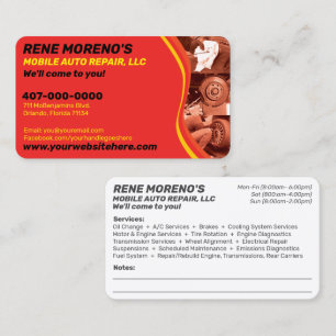 Mobile Automobile Car Repair Mechanic 2 Sided Visitekaartje