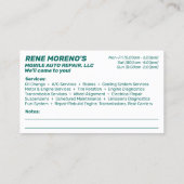 Mobile Automobile Car Repair Mechanic 2 Sided Visitekaartje (Achterkant)