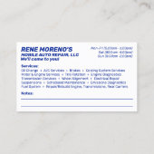 Mobile Automobile Car Repair Mechanic 2 Sided Visitekaartje (Achterkant)