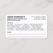 Mobile Automobile Car Repair Mechanic 2 Sided Visitekaartje (Achterkant)